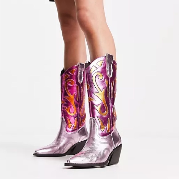 ASOS Shoes - ASOS Metallic Western Knee Cowboy Boot